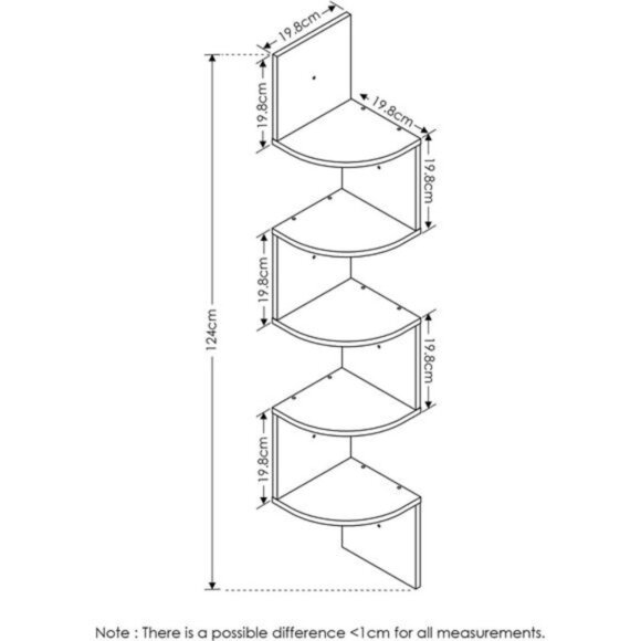 Wall Mount Floating Corner Shelf, 5-Tier Radial, Espresso - Picture 4 of 6